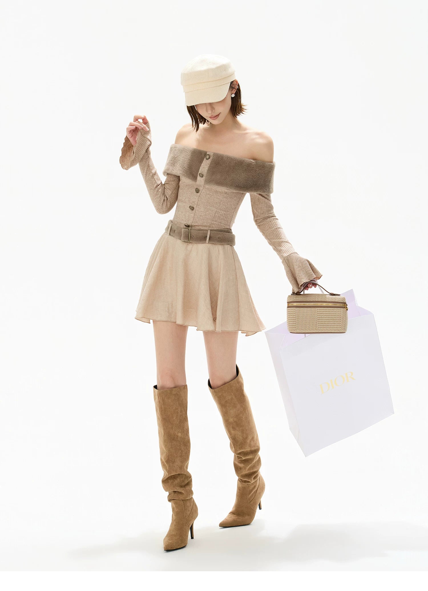 Mink Knit Off-Shoulder Dress