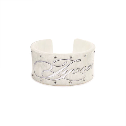 Vintage Crystal-Embellished Acrylic Wide Cuff Bracelet