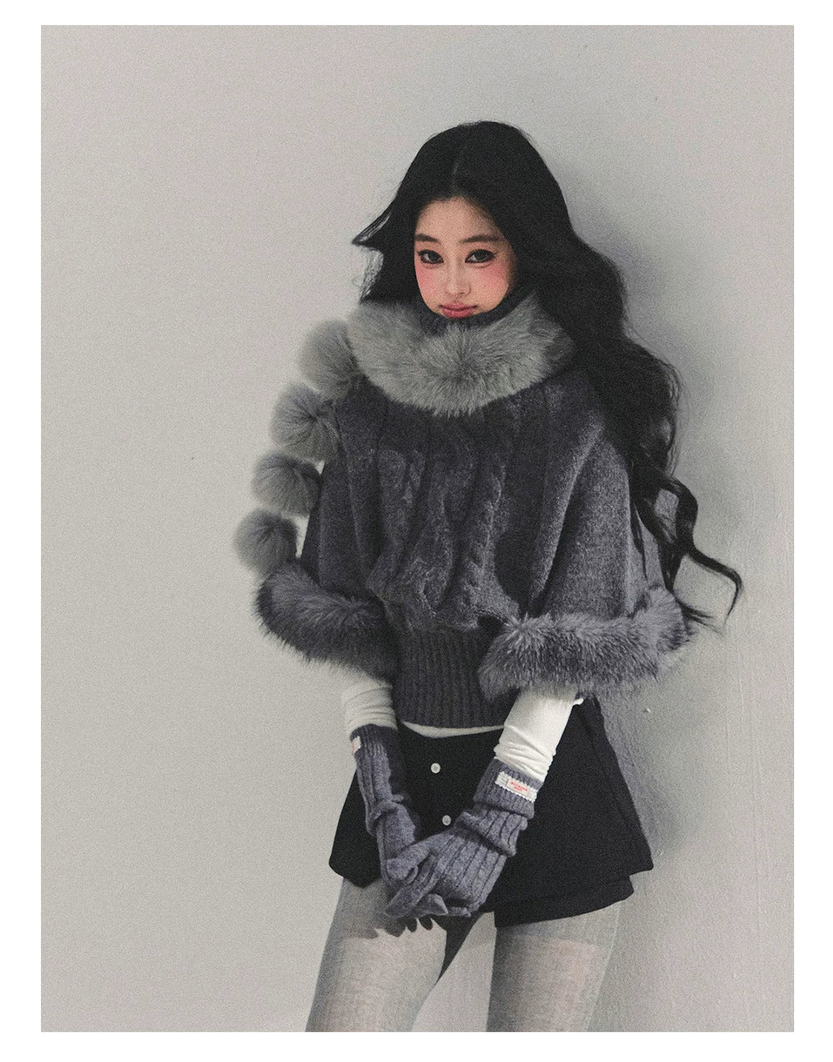 High-Neck Cable Knit Sweater