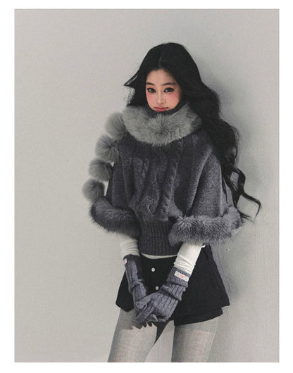 High-Neck Cable Knit Sweater