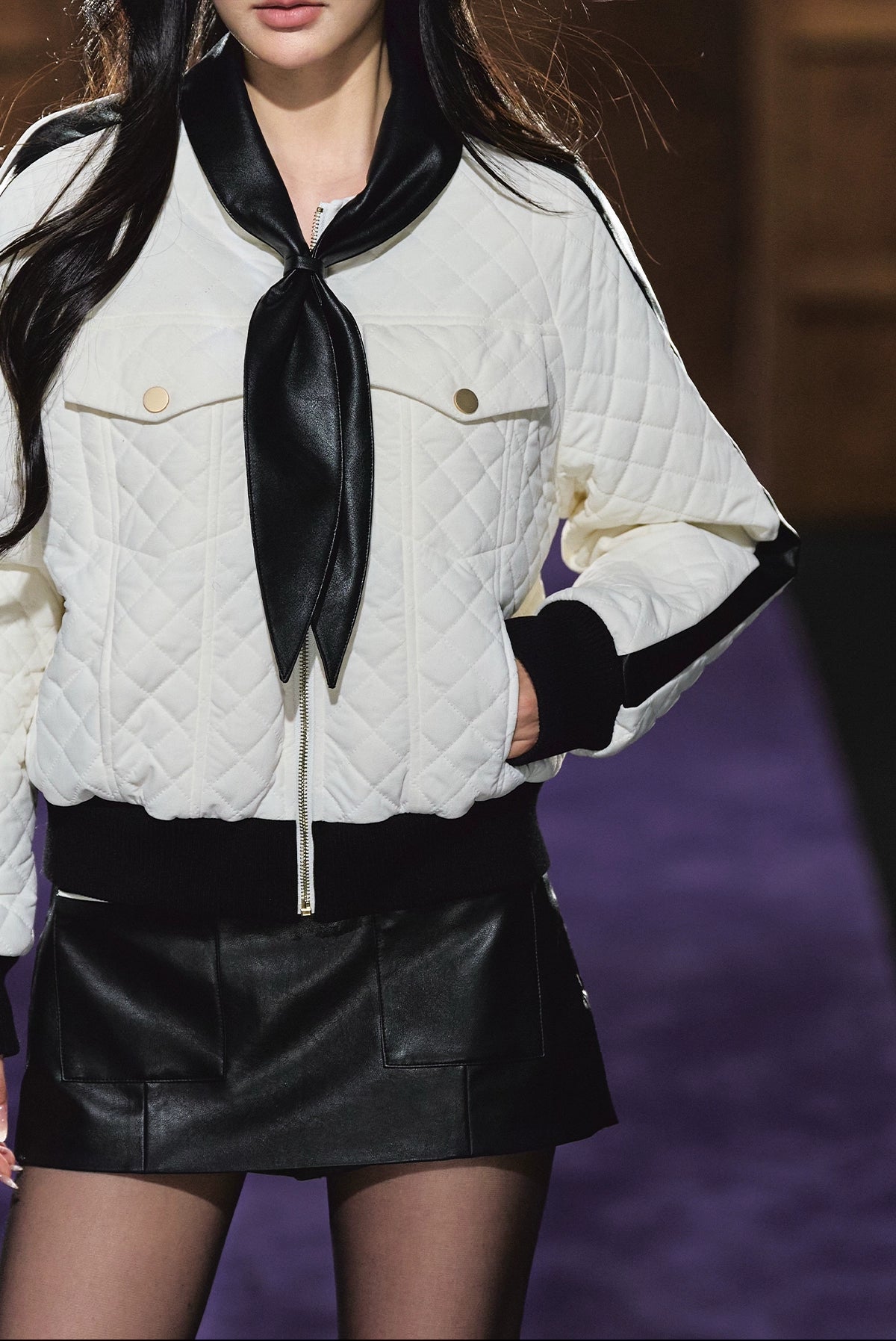 Diamond Quilted Bow-Tie Cotton Padded Jacket