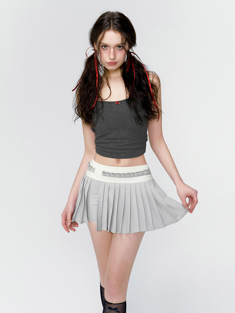 Grey Ballet Low-rise Pleated Slit Skirt