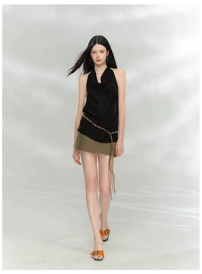 Draped Cowl Neck Halter Top
