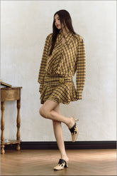 Yellow Plaid Low Waist Long Sleeve Dress - CHINASQUAD