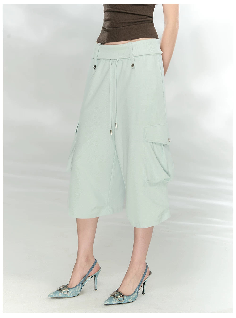 Waffle Knit Cargo Cropped Trousers