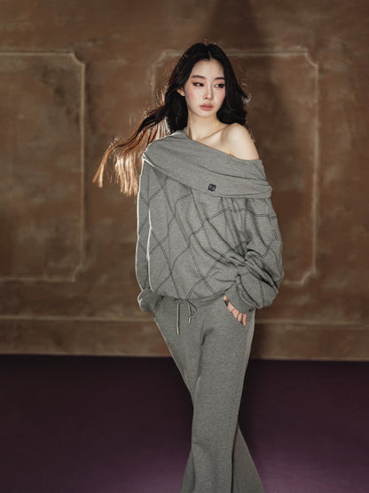 Off-Shoulder Sweatshirt &amp; Flared Wide-Leg Sweatpants Set