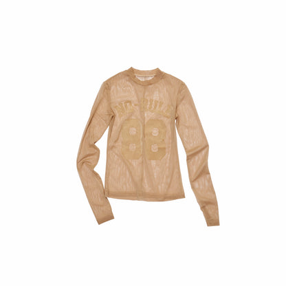 Velvet-Textured Sport Print Mesh Blouse