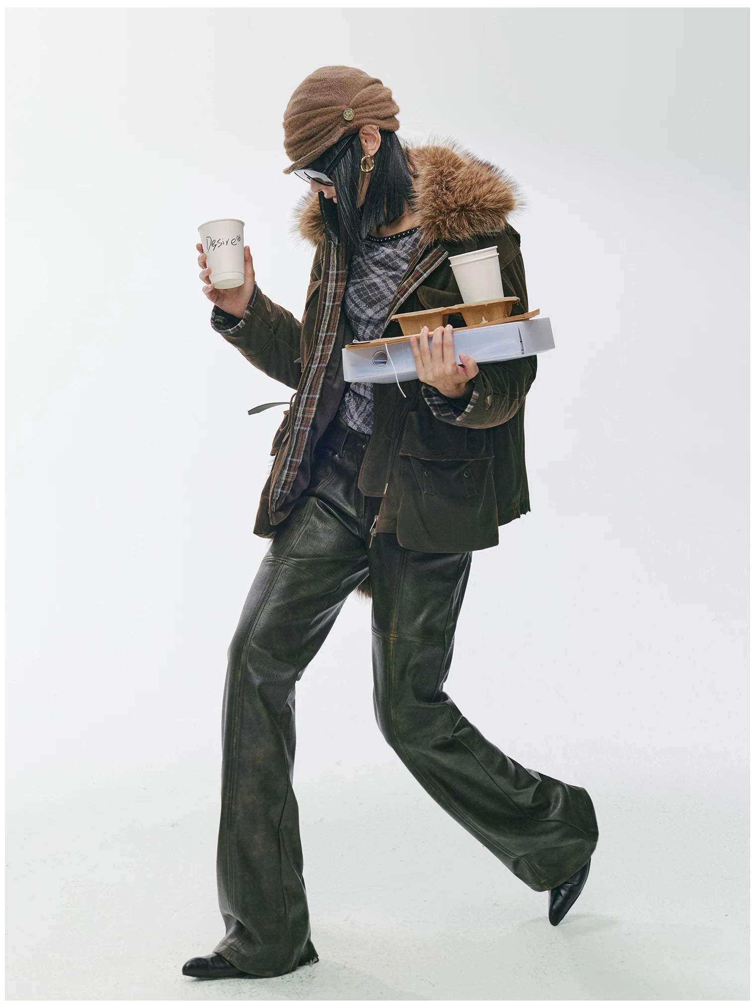 Detachable Fur Collar Utility Down Jacket