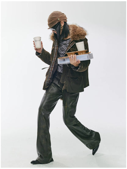 Detachable Fur Collar Utility Down Jacket