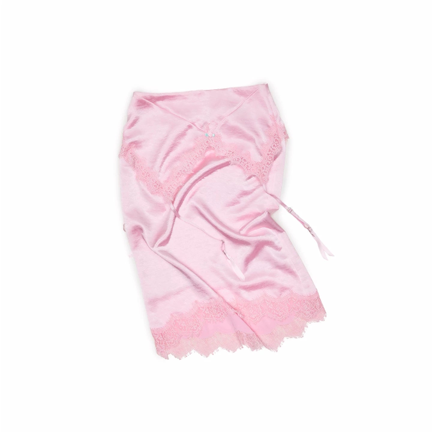 Asymmetric Satin Midi Skirt with Lace Trim