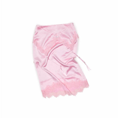 Asymmetric Satin Midi Skirt with Lace Trim