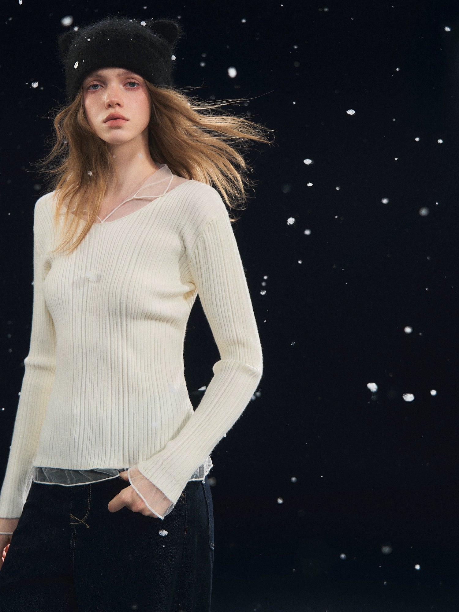 Mesh-Panel High-Stretch Base Crewneck