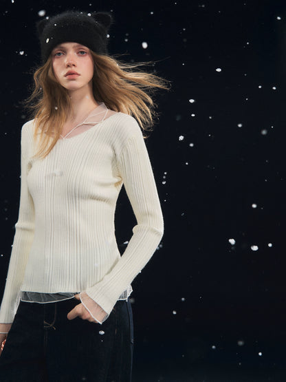 Mesh-Panel High-Stretch Base Crewneck