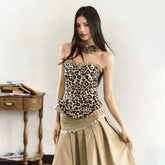 Black Gold Leopard Print Wood Ear Tube Top Vest - CHINASQUAD