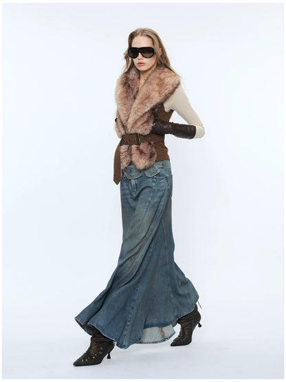 Faux Buckle Detail Suede Punk Vest