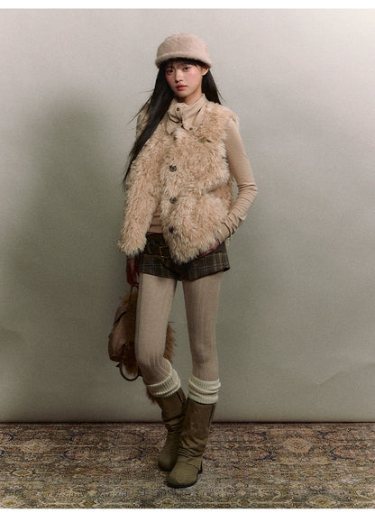 Curly Faux Shearling Brooch Vest