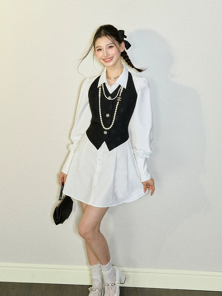 White Lantern Sleeve Shirt Dress