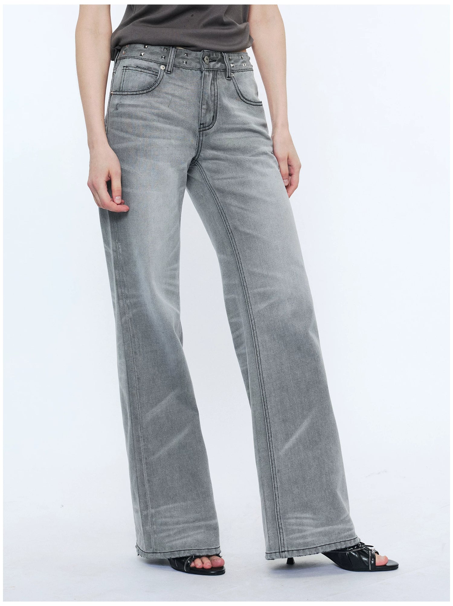 Straight-Leg Washed Denim Jeans