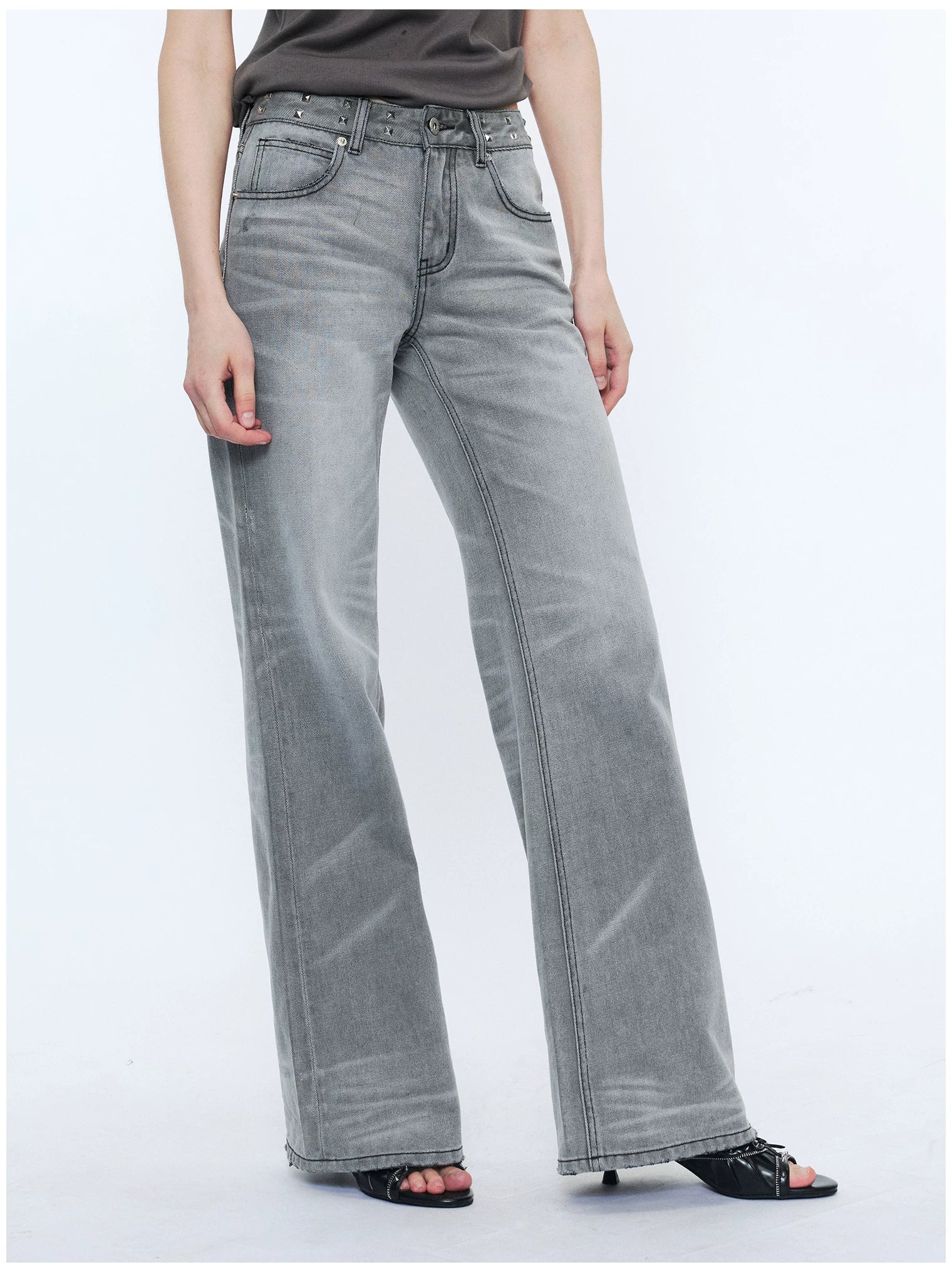 Straight-Leg Washed Denim Jeans