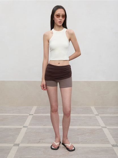 Color-Blocked and Pleated Low-Waist Shorts