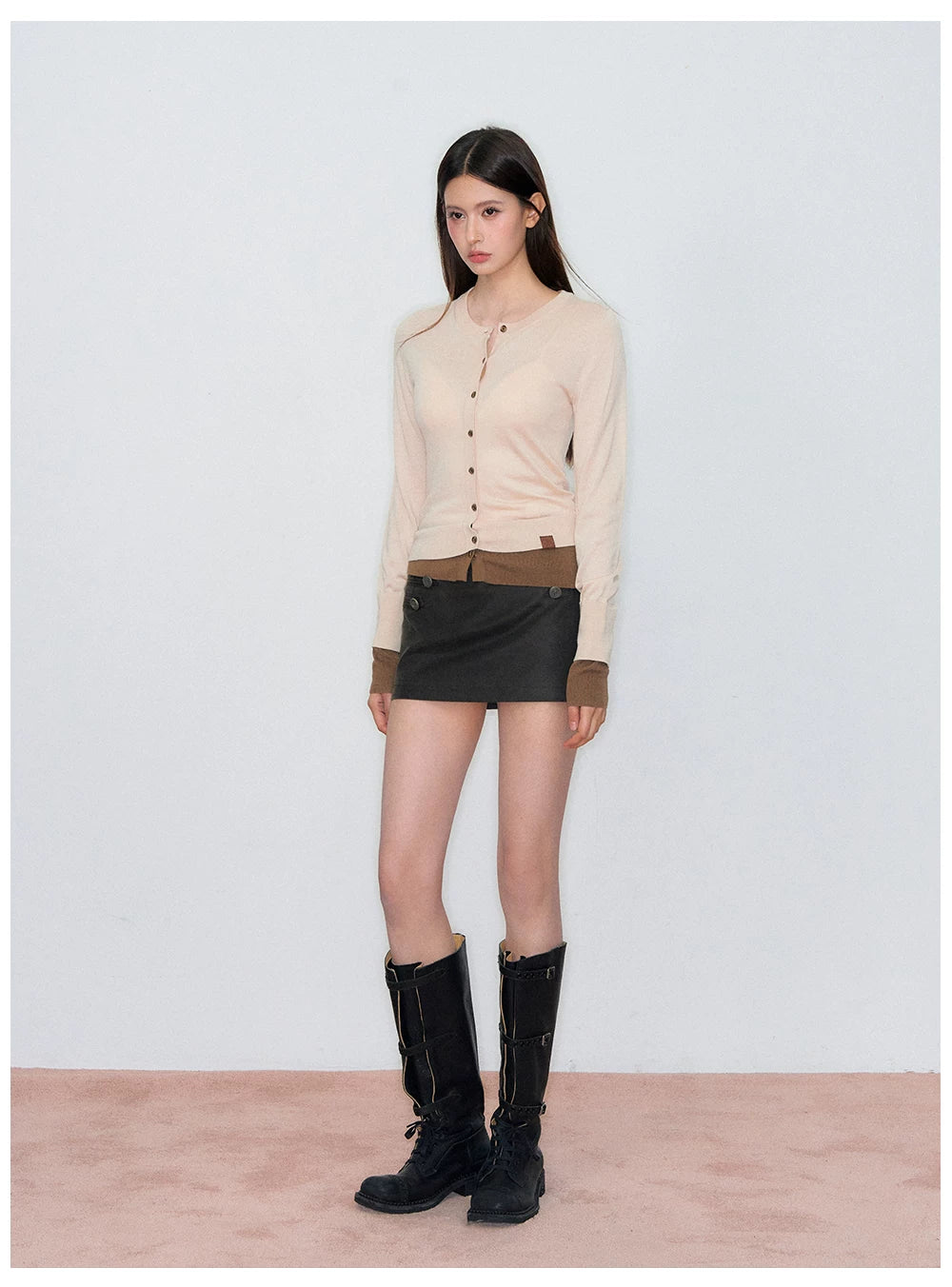 Patchwork Fitted Wool Knit Cardigan