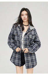 Plaid Hooded Oversized Shirt - CHINASQUAD