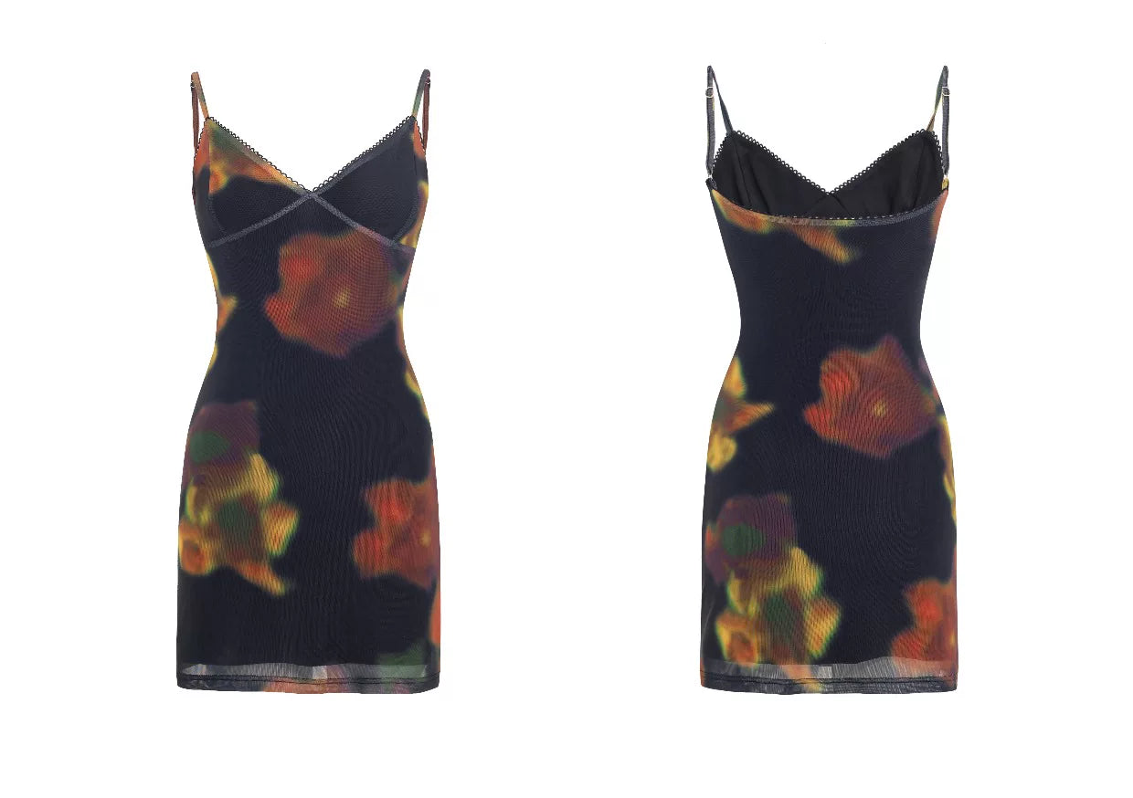 Vintage Printed Spaghetti-Strap Dress