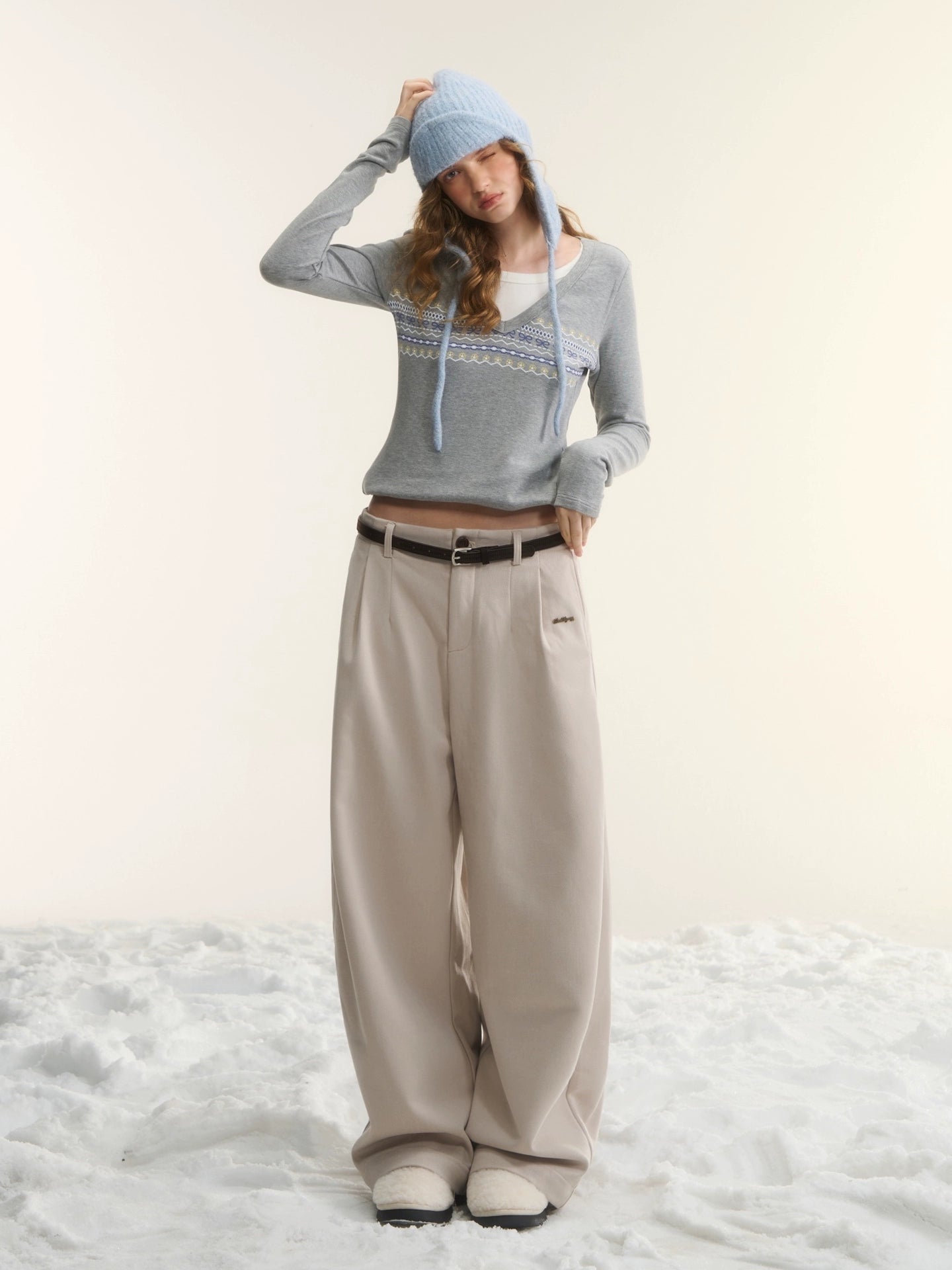 Fleece-Lined Relaxed Belted Trousers
