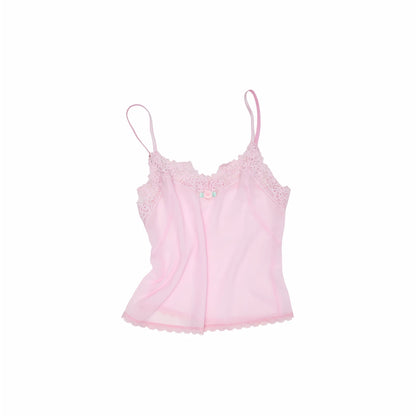 Lace-Trim V-Neck Sheer Camisole