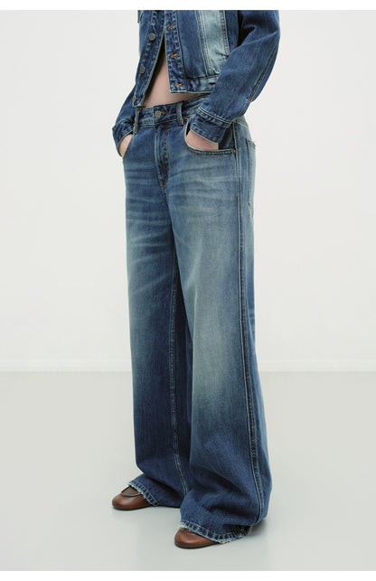 Vintage Blue Washed Wide-Leg Jeans - CHINASQUAD