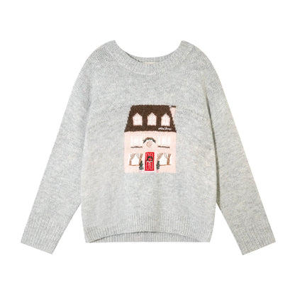 Wool Blend Embroidered Jacquard Knit Sweater