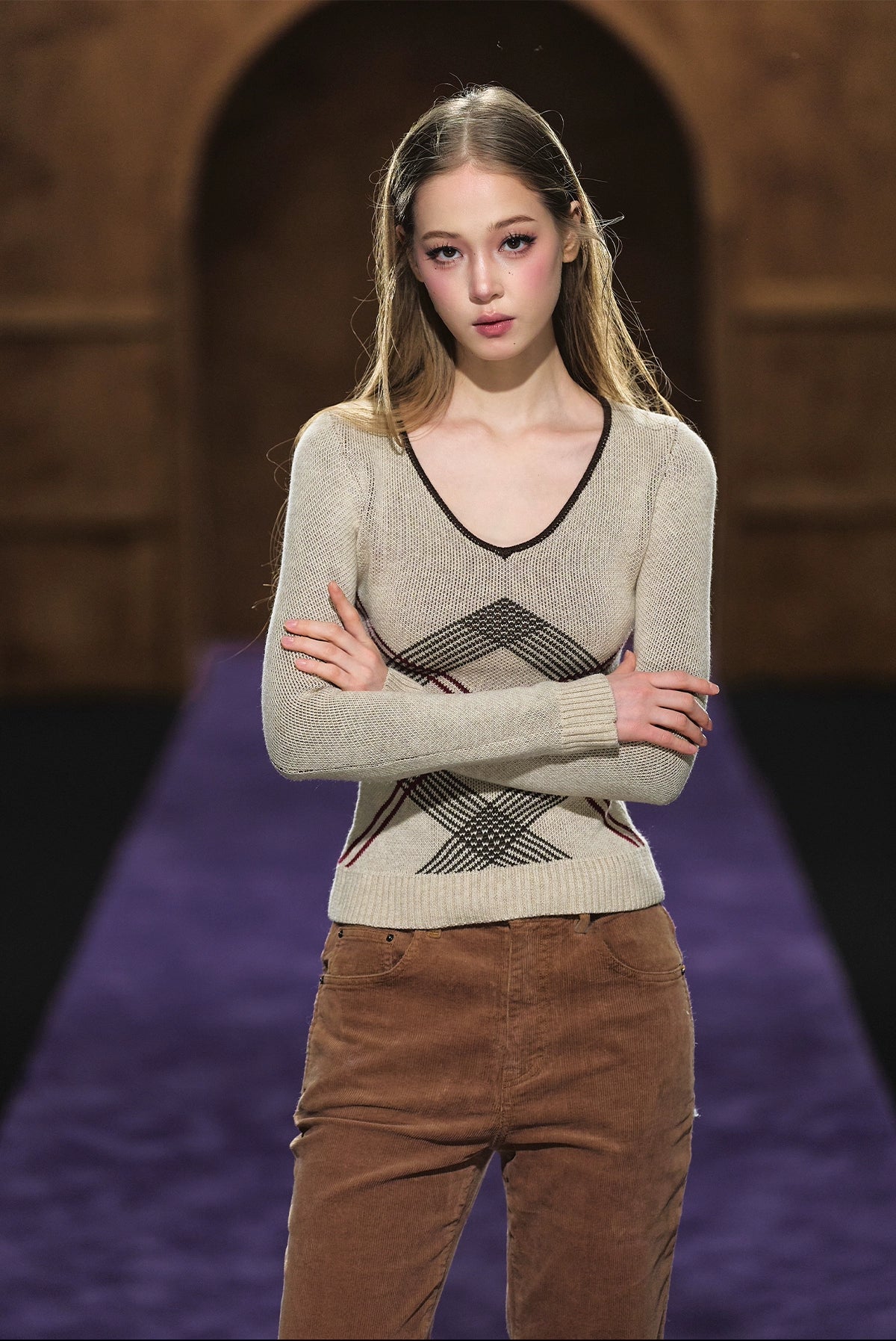 Vintage Check Contrast Slim-Fit Knit Crewneck