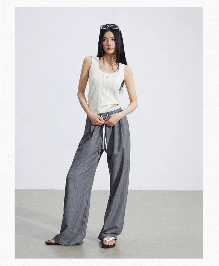 Lace Trim Textured Ice Silk Tank Top