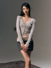 Gray Lace Up Cardigan & Tank Top Set - CHINASQUAD