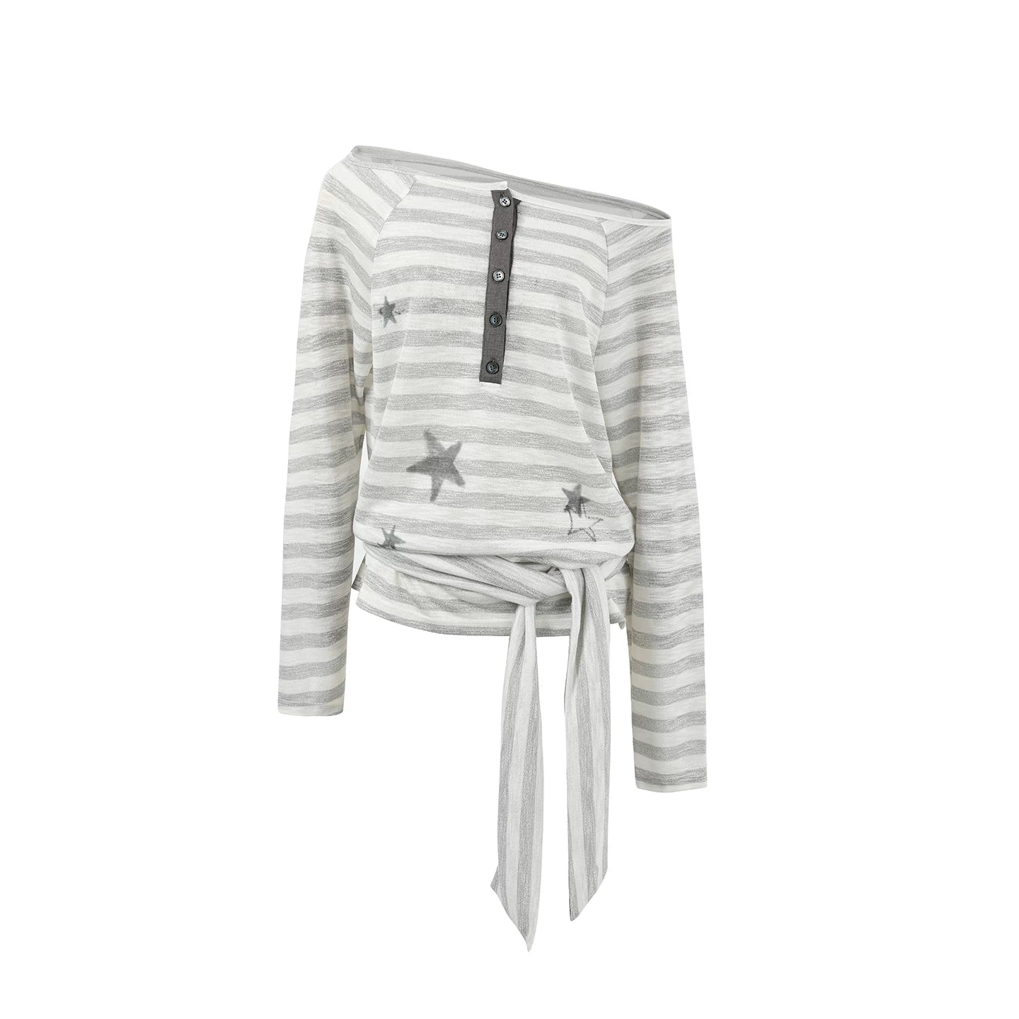 Star Print Off-Shoulder Striped Relaxed Knit Blouse