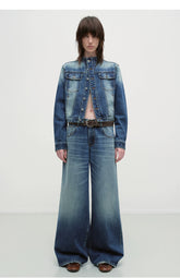 Vintage Blue Washed Wide-Leg Jeans - CHINASQUAD