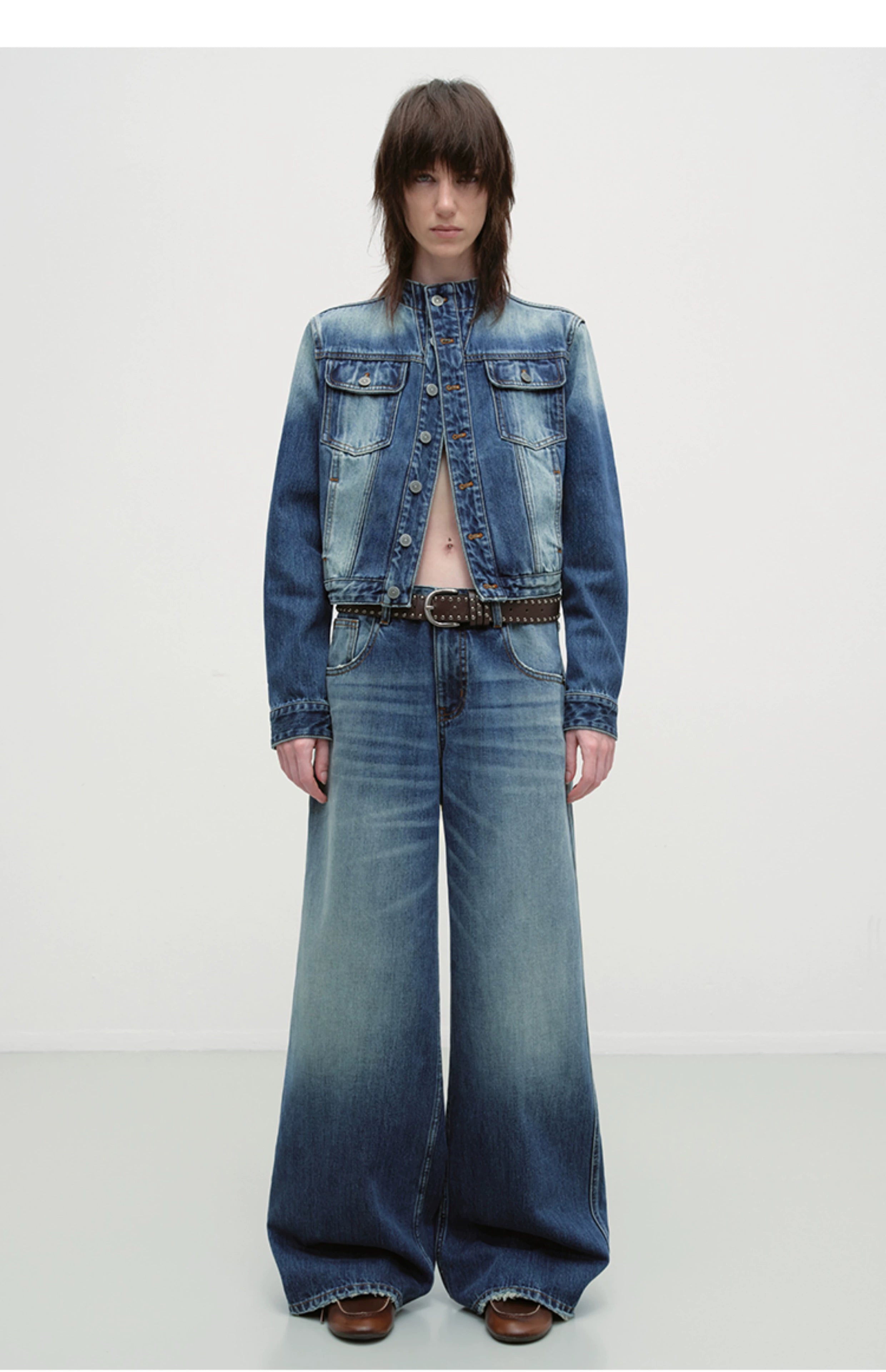 Vintage Blue Washed Wide-Leg Jeans - CHINASQUAD