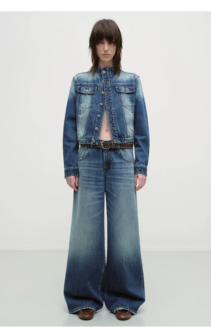 Vintage Blue Washed Wide-Leg Jeans - CHINASQUAD
