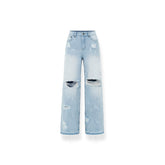 Distressed Straight-Leg Wide-Leg Jeans - CHINASQUAD