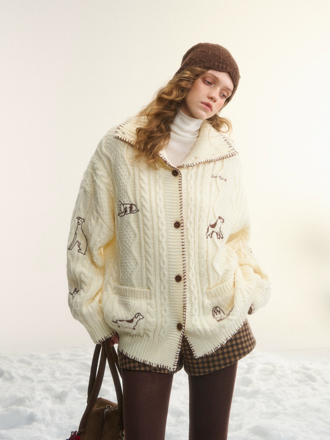 Stand-Collar Relaxed Cardigan