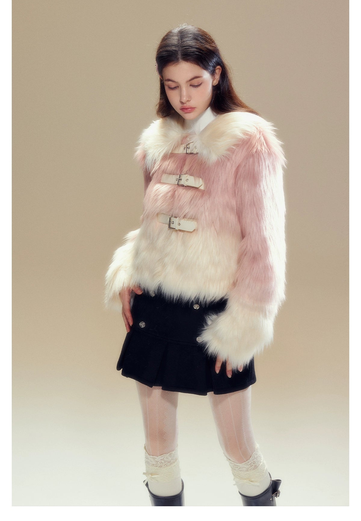 Pink Gradient Button Shearling Jacket - CHINASQUAD