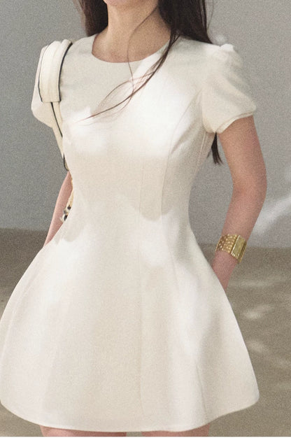 Detachable Crocheted Peter Pan Collar Cinched-Waist Mini Dress