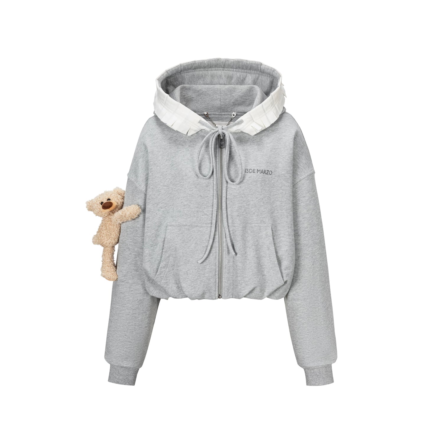 Ruffled Hooded Zip-Up Cropped Sweatshirt