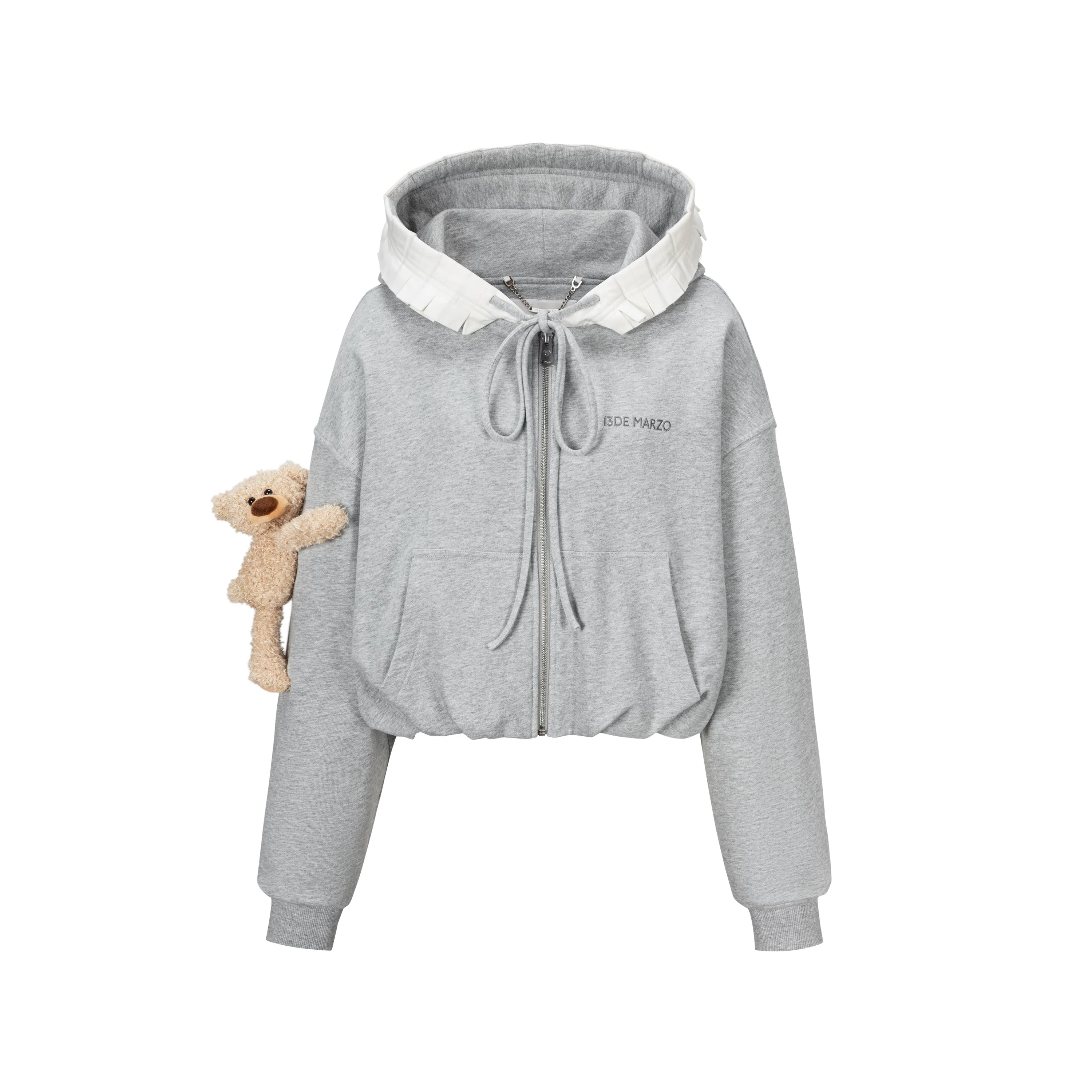 Ruffled Hooded Zip-Up Cropped Sweatshirt