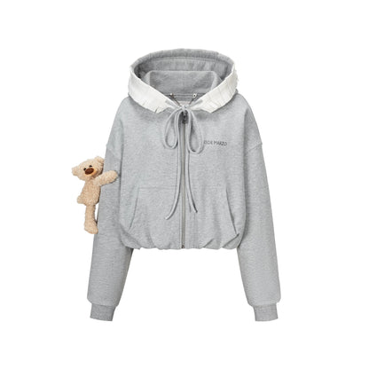 Ruffled Hooded Zip-Up Cropped Sweatshirt