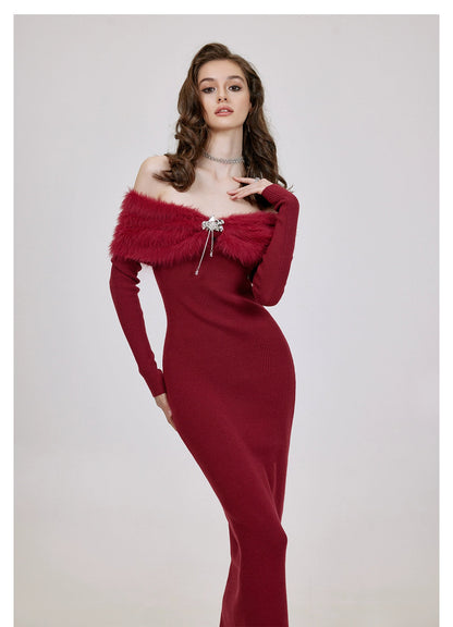 Off-shoulder Bodycon Knit Shealing Dress - CHINASQUAD