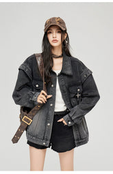 Washed Turn-down Collar Denim Jacket - CHINASQUAD