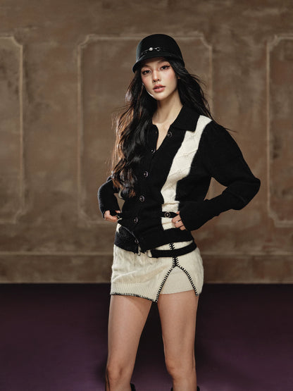 Tweed Knit Sweater &amp; Belted Mini Skirt Set