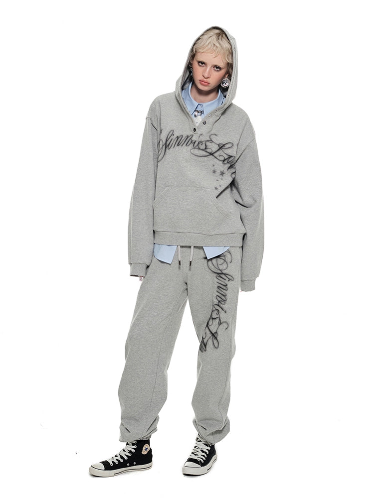 Letter Print Loose Elastic Cuffs Joggers