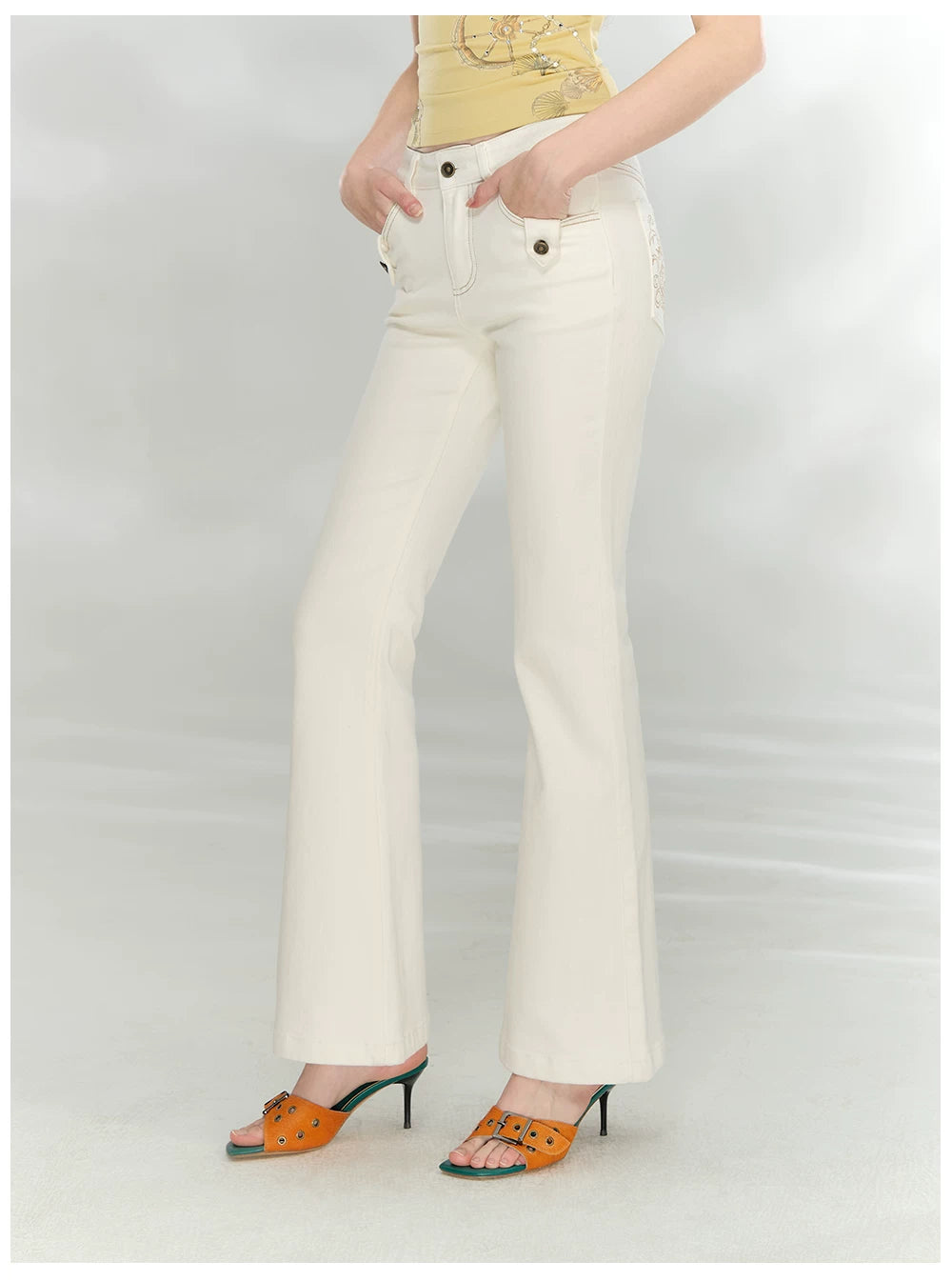 Slim Fit Bamboo-Texture Flared Denim Pants